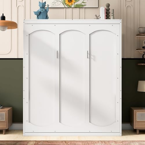 Queen Size Wood Murphy Bed with Shelves, Grey Y174