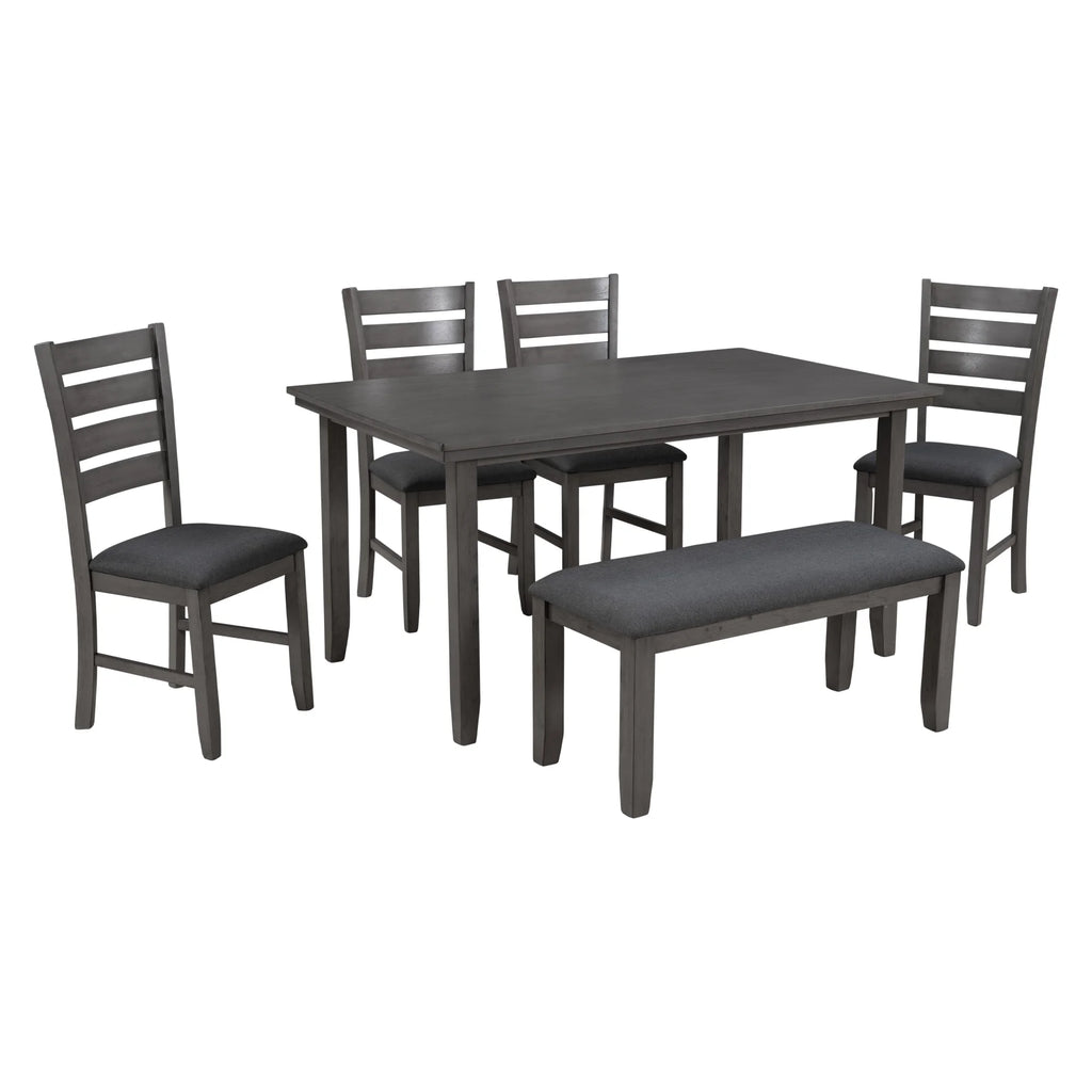 6 Piece Wooden Dining Set with Table, Bench & 4 Chairs G1139