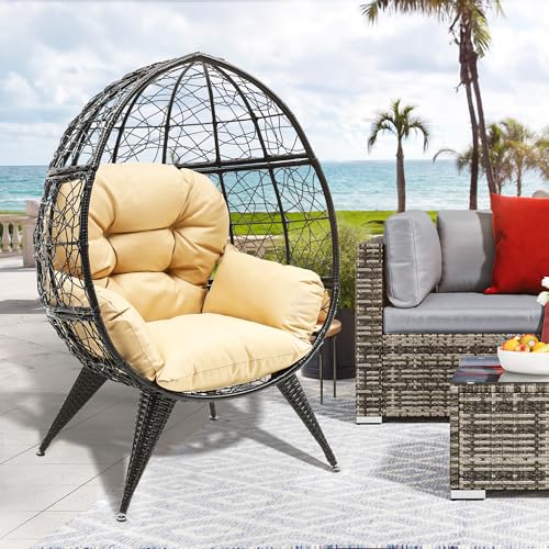 Oversized Wicker Egg Chair with Stand Cushion D486
