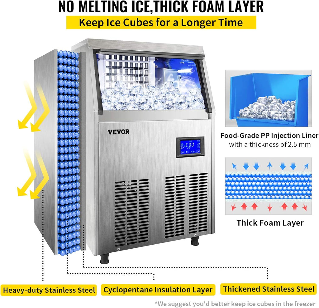 110V Commercial Ice Maker with 33LBS Bin and Electric Water Drain Pump N509