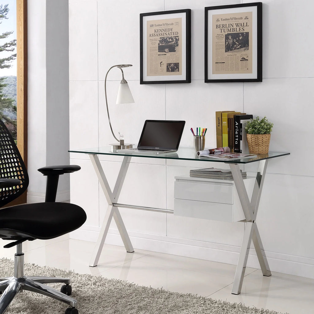 Glass Top Office Desk in White G5496