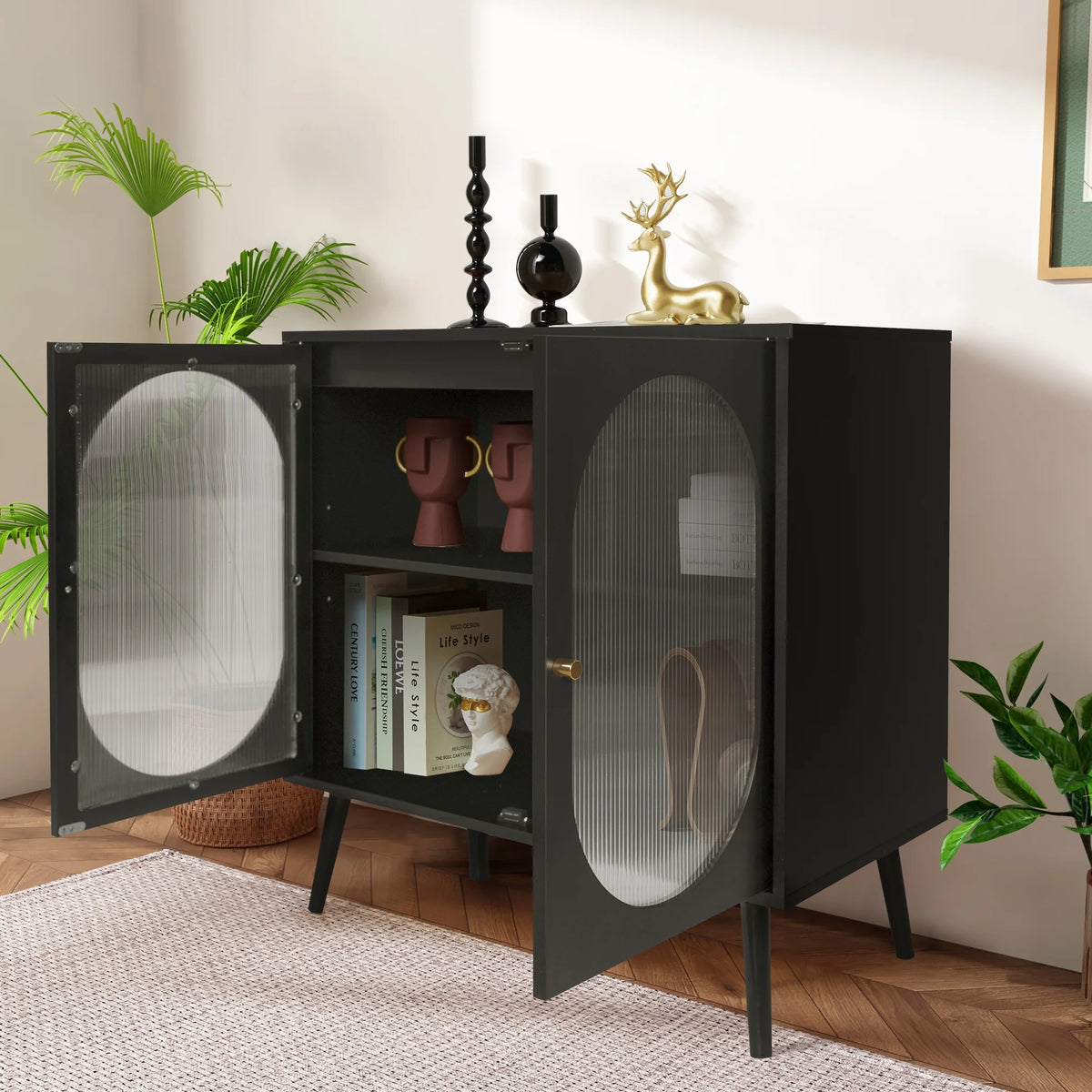 Black Sideboard and Buffets with 2 Doors and Adjustable Shelves A217