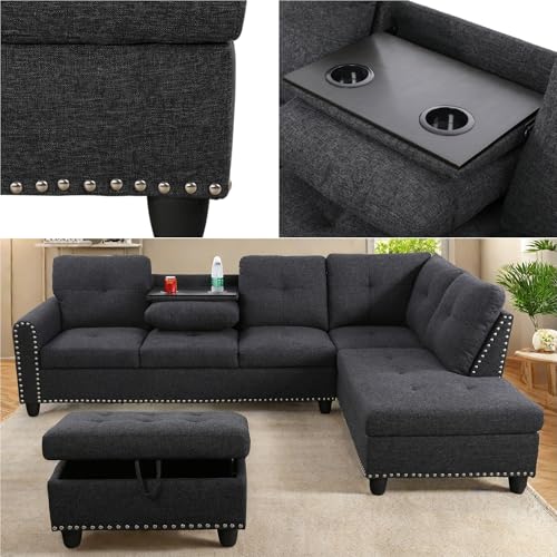L Shaped Modular Sectional Sofa with Ottoman Storage, Gray Z818904