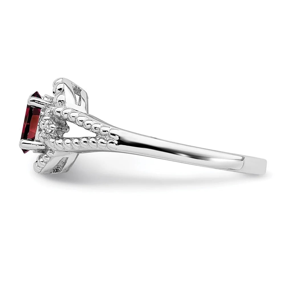 925 Sterling Silver Oval-Cut Garnet and Diamond Engagement Ring Size 10 K779356