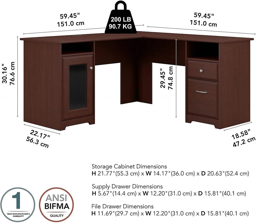 L Shaped Computer Desk In Harvest Cherry S977314