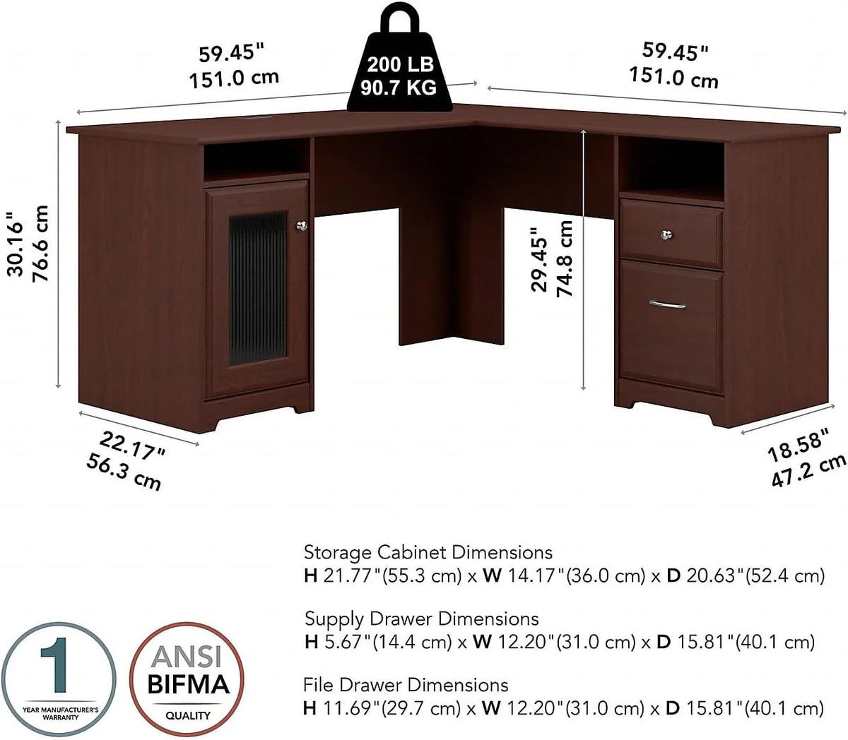 L Shaped Computer Desk In Harvest Cherry S977314