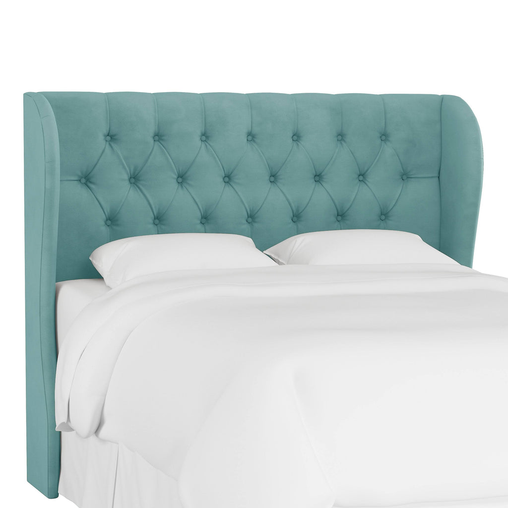 Blue Velvet Tufted Wingback Headboard Queen W352026