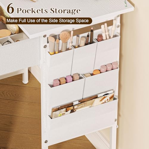 White 32 Inch Vanity Desk with Fabric Drawer C131