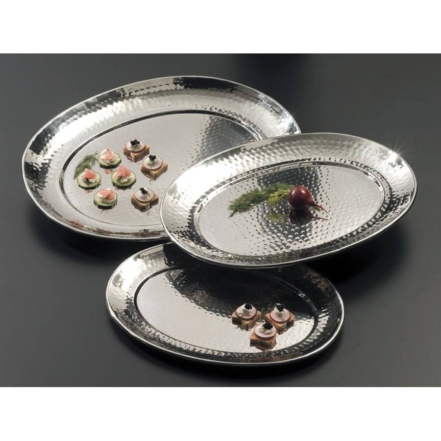 20x22 Oval Hammered Stainless Steel Tray I34632