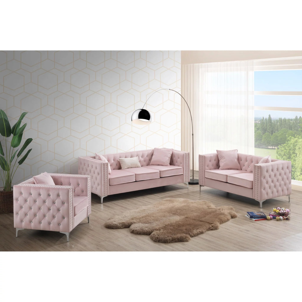 Pink Velvet 2-Seater Sofa with 2-Throw Pillow V357085