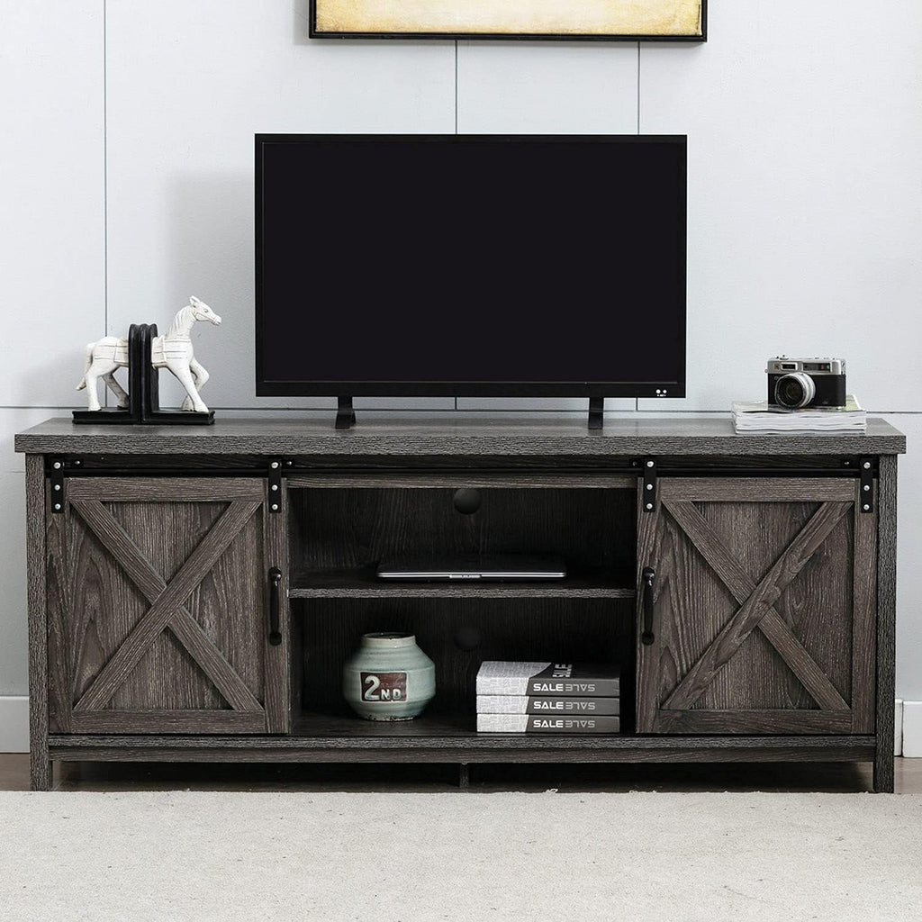Farmhouse TV Stand with Wooden Sliding Barn Door TV Console U4508