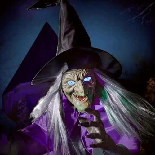 6FT Animated Flying Witch Halloween Decor with Scary Sounds and Lights X288