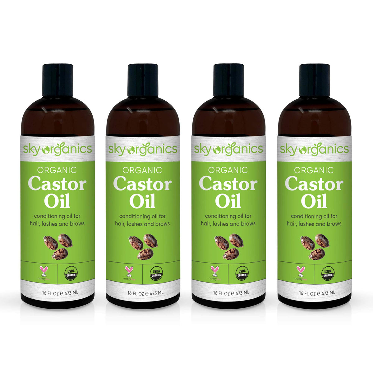 16oz x 4 Pack 100% Pure Hexane-Free Cold-Pressed Castor Oil D5593