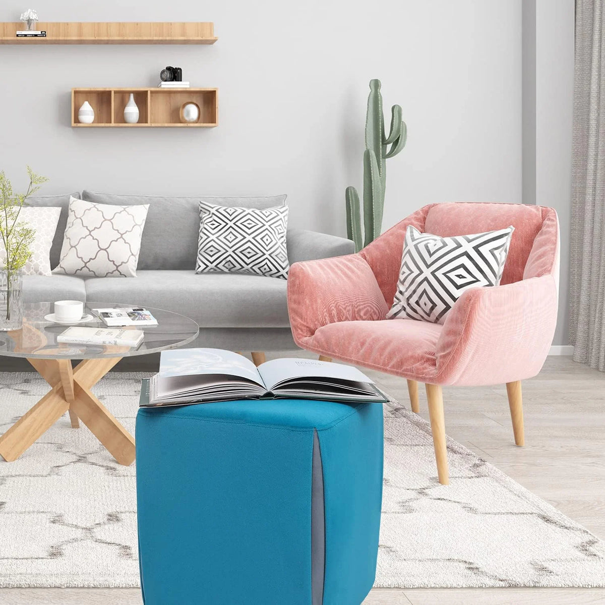 Blue Velvet Ottoman X251753