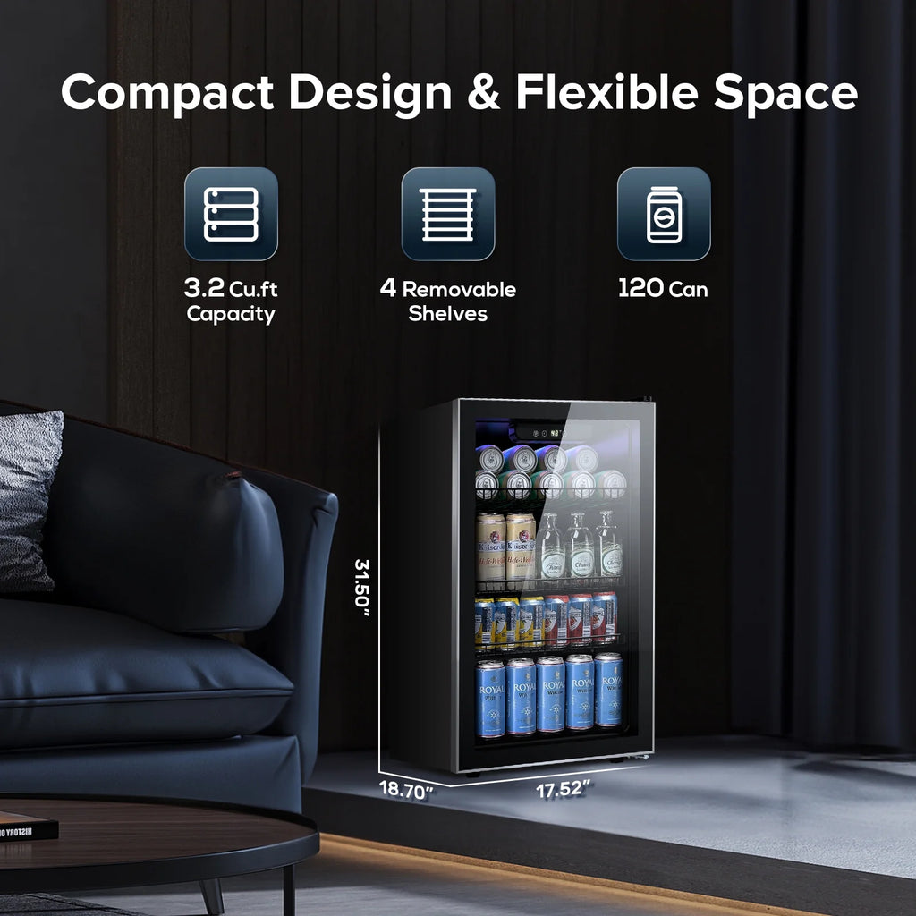 120 Can Mini Fridge Beverage Refrigerator C8004