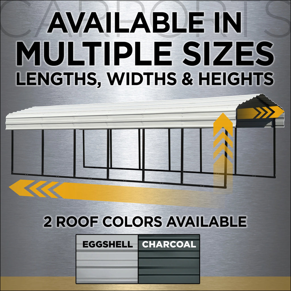 Galvanized Steel Carport Kit, 10' x 24' x 9', Charcoal R679729