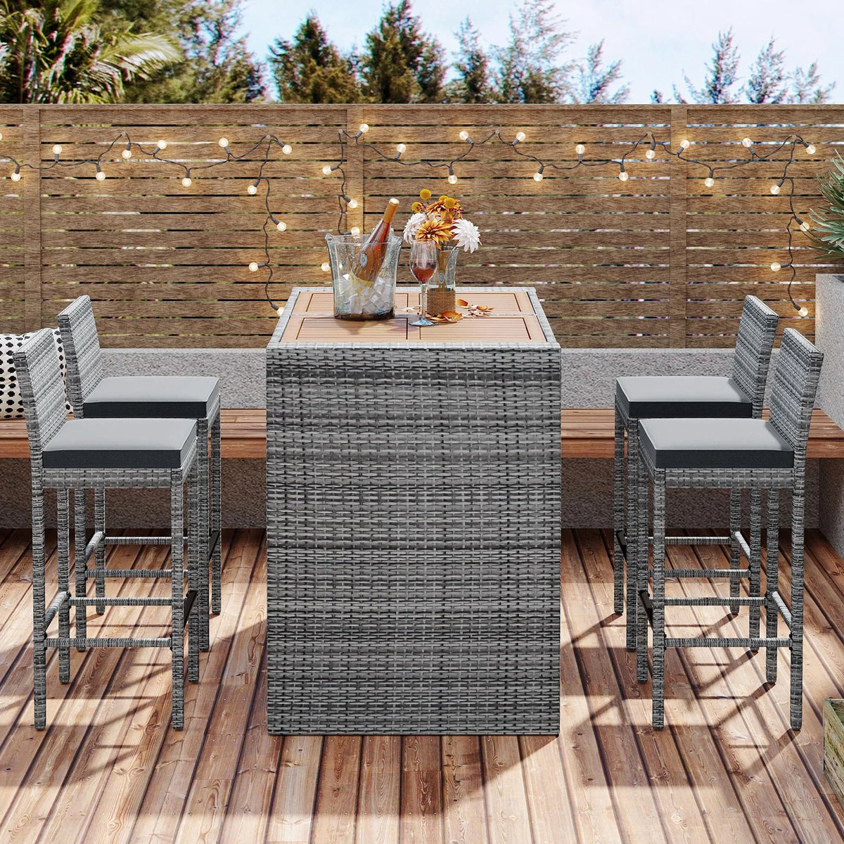 5 Piece Outdoor Rattan Dining Set with Storage Shelf Z58417