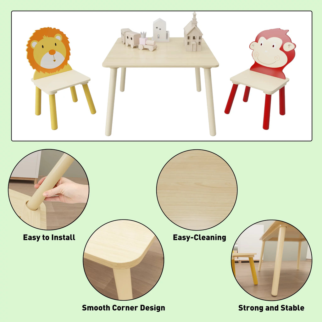 Kids Table and 2 Chairs Set 3-Piece Toddler Wooden Activity Play Table Set D675440