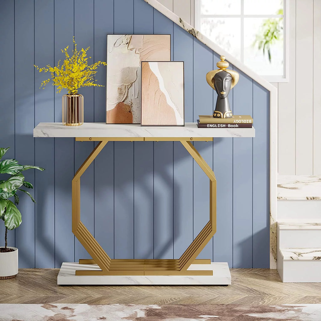 Gold 40 inch Faux Marble Console Table E3360