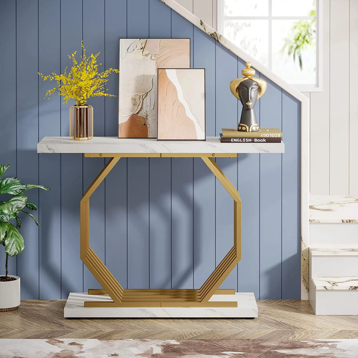 Gold 40 inch Faux Marble Console Table E3360