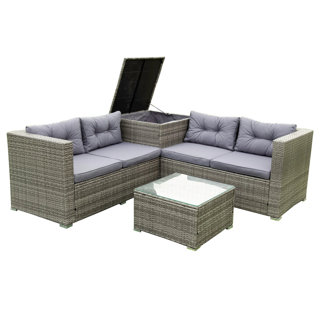 Grey 4 Piece Patio Sectional Sofa Set with Storage Box I260057