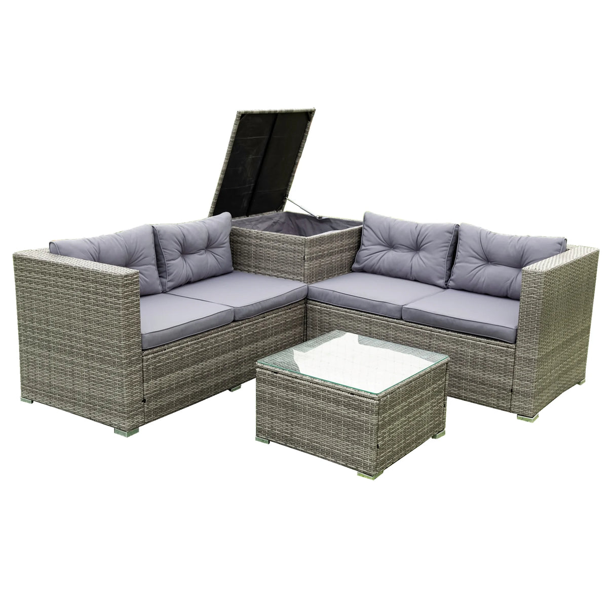 Grey 4 Piece Patio Sectional Sofa Set with Storage Box I260057