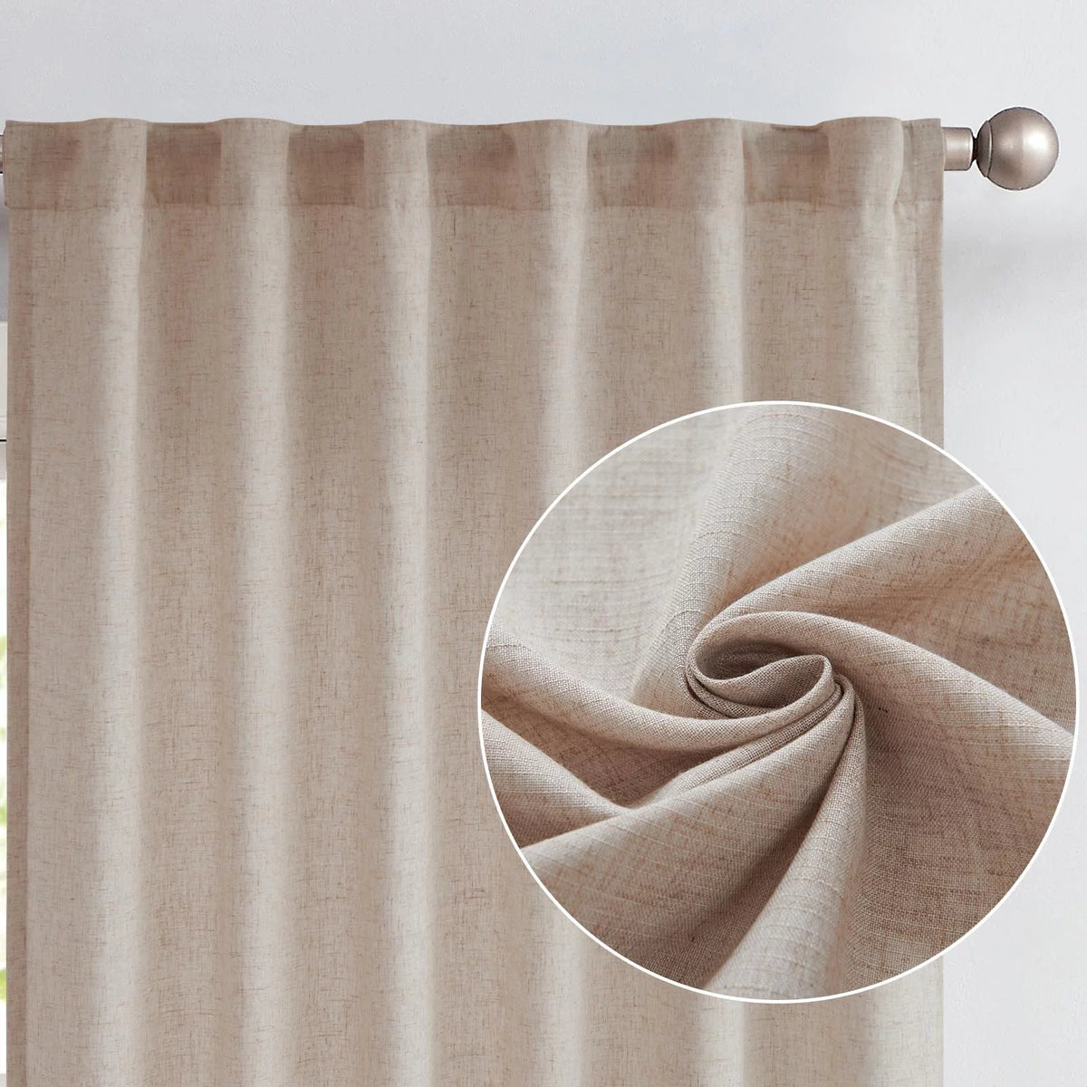 Linen Curtains 84 Inch Length Light Filtering with Lined 2 Panels N5587
