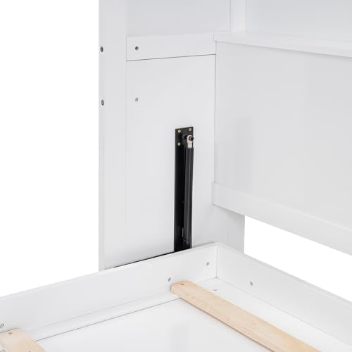 Queen Size Wood Murphy Bed with Shelves, Grey Y174