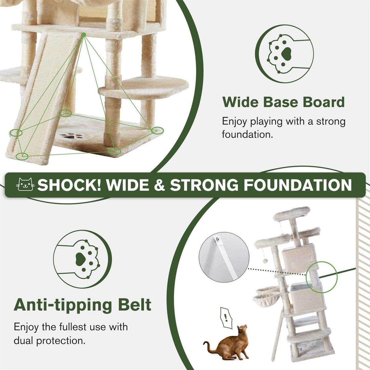 68 Inches Multi-Level Cat Tree with Cat Condo Plush Perches Sisal Scratching V125093