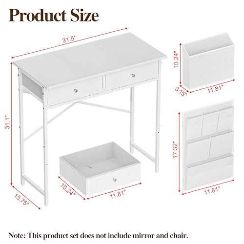 White 32 Inch Vanity Desk with Fabric Drawer C131