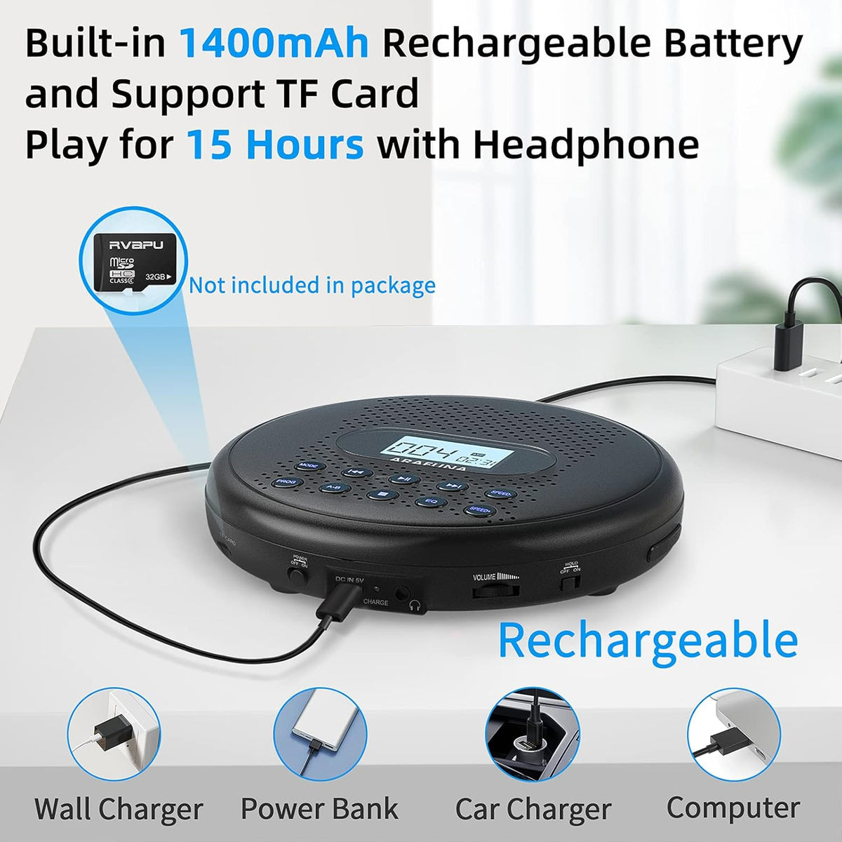 Portable CD Player with Dual Stereo Speakers and Anti-Skip Protection A311