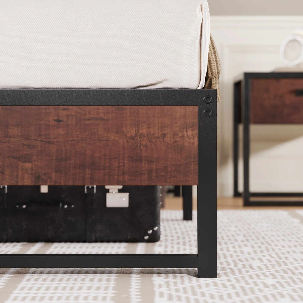 Brown King Size Metal Platform Bed Frame with Underbed Storage I276986