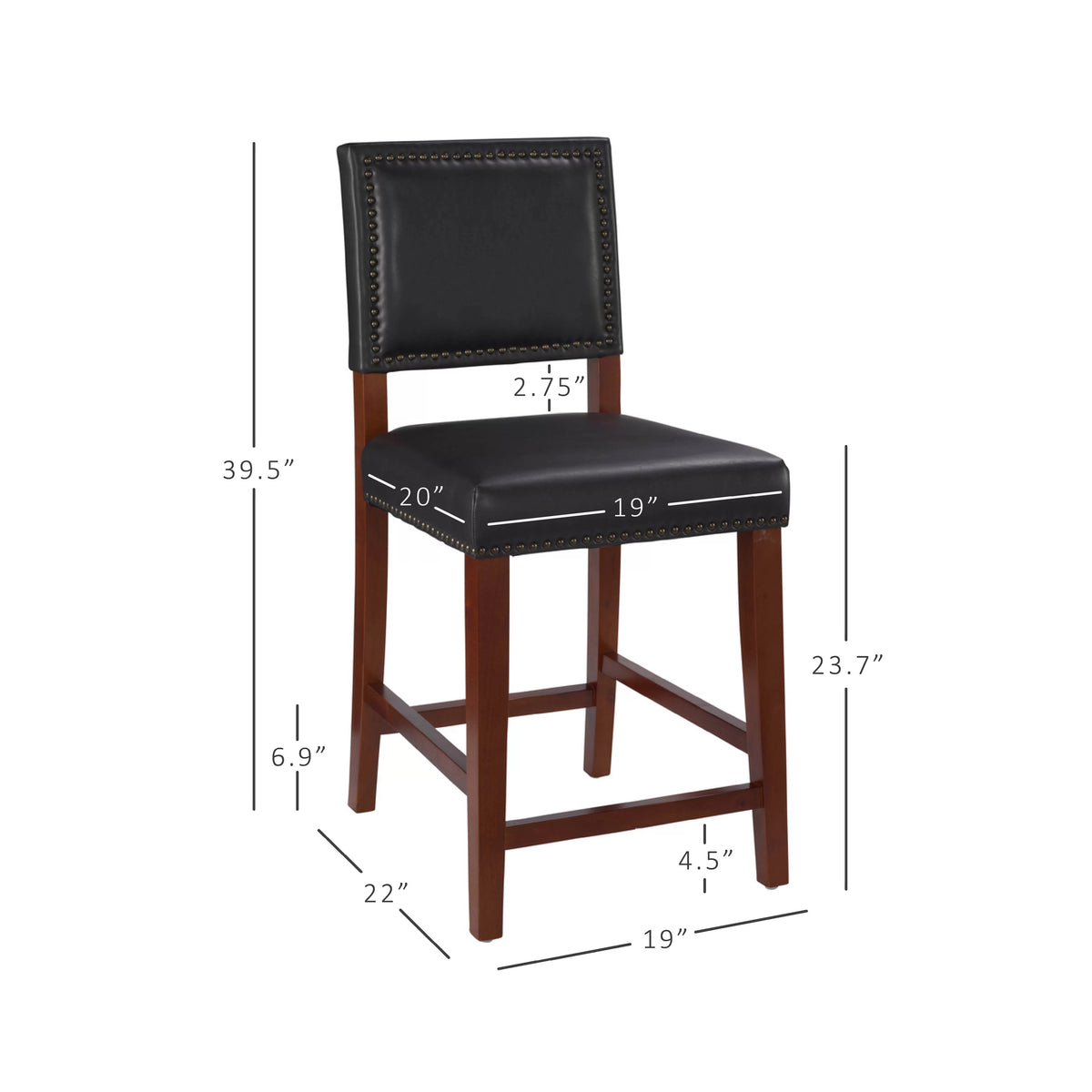 Wood Counter Stool with Black Fabric Q7658