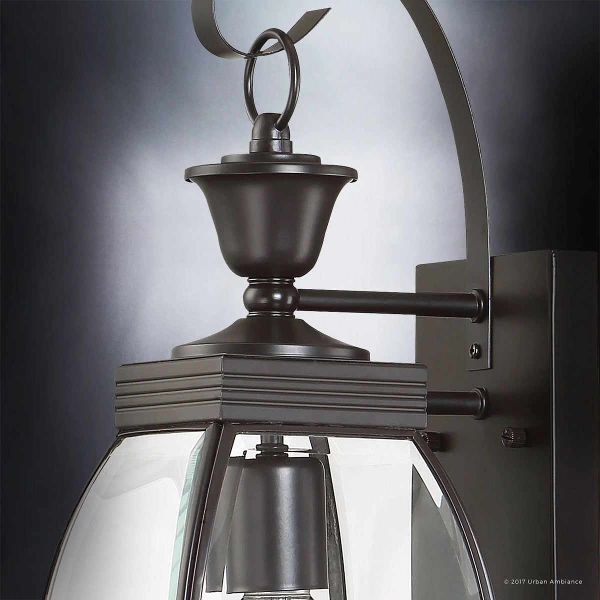 Colonial Outdoor Wall Light, 17"H x 5.5"W, Dark Medieval Bronze Finish, Beveled Glass F62634