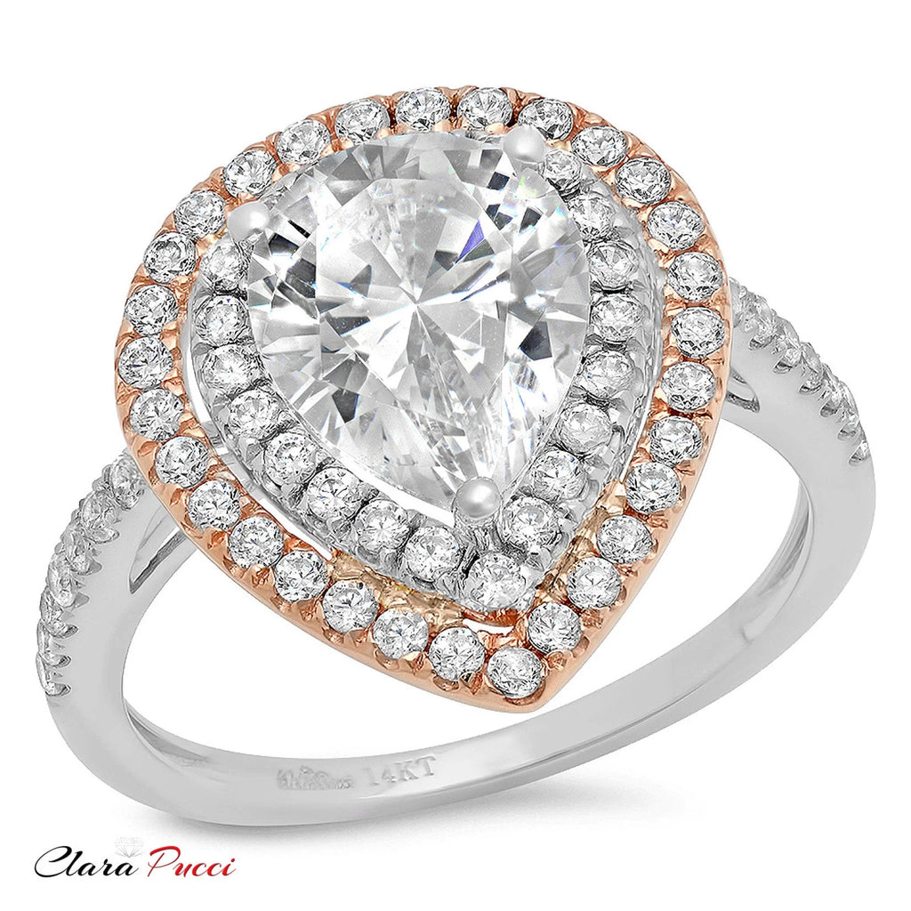 Pear Cut Natural Diamond 18K White Rose Gold Engagement Ring K408