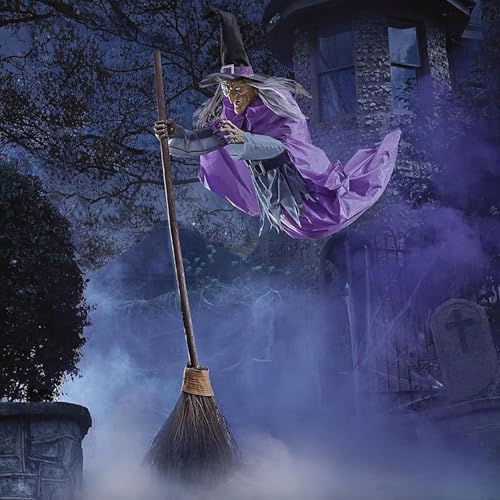 6FT Animated Flying Witch Halloween Decor with Scary Sounds and Lights X288