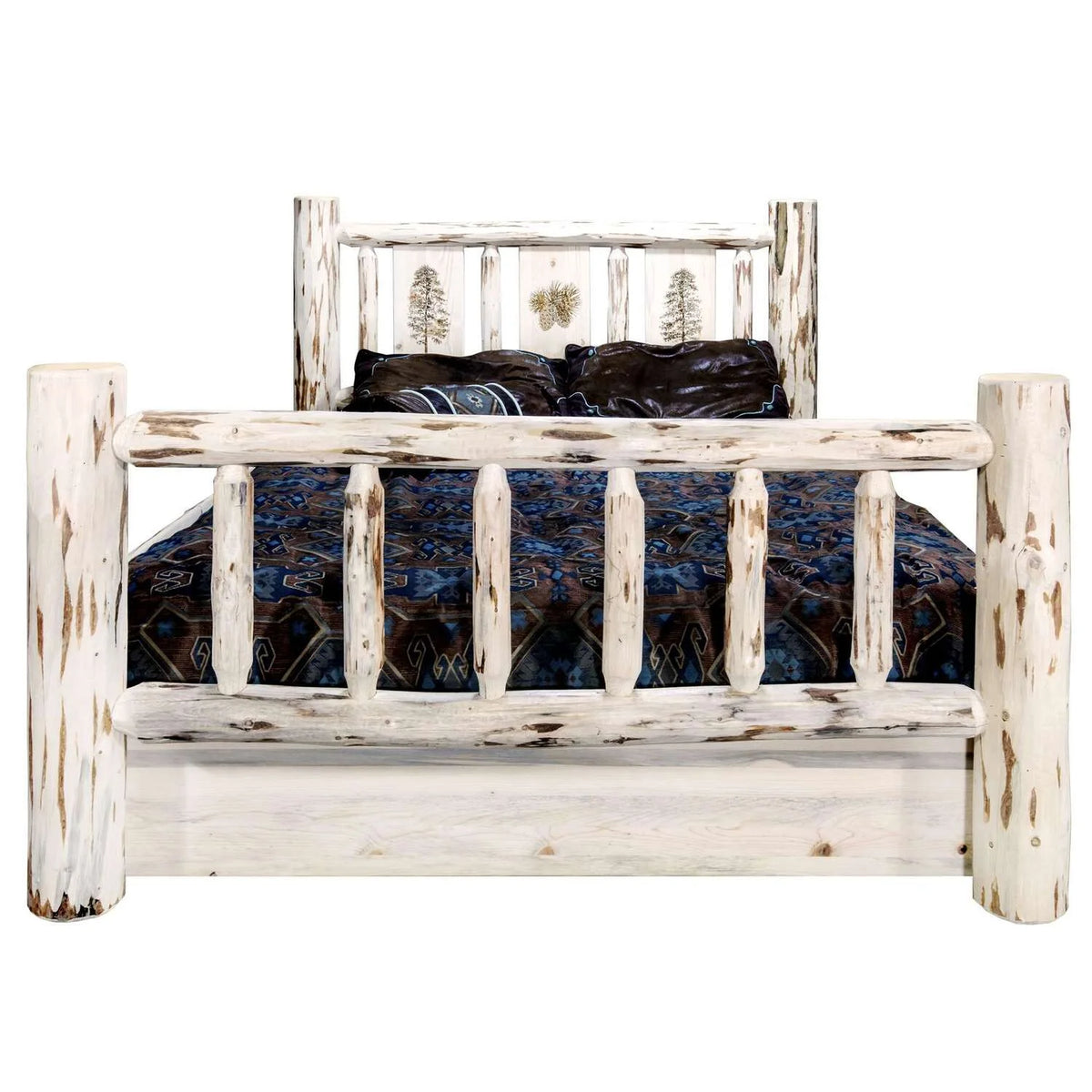 Wood Full Storage Bed with Pine Design in Natural N824
