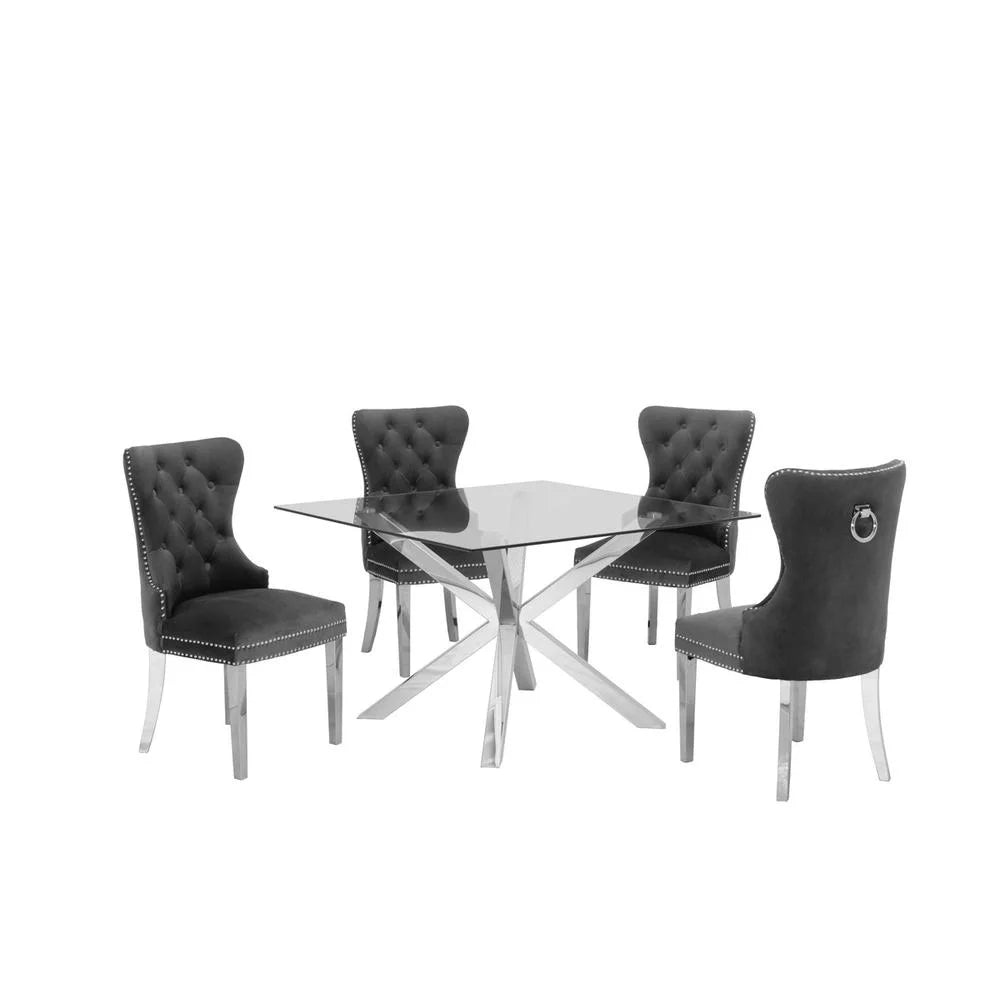 Clear Glass 5pc Dining Set with Silver Stainless Steel I1962