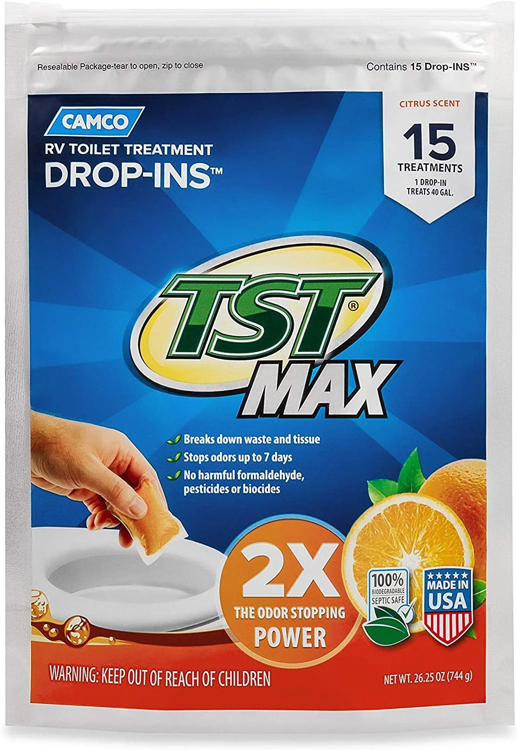 Orange Citrus Scent RV Toilet Treatment Drop-Ins, 15-Pack J722130