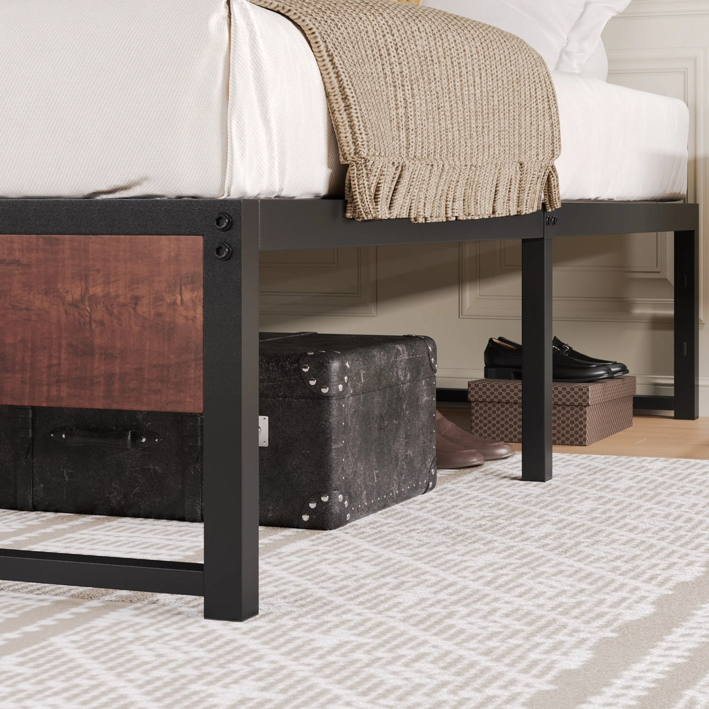 Brown King Size Metal Platform Bed Frame with Underbed Storage I276986