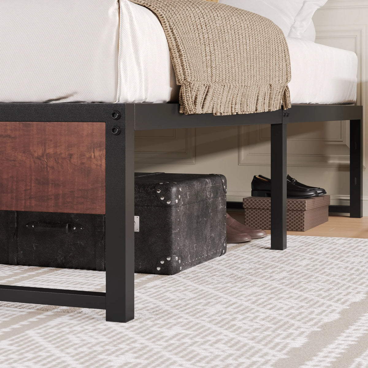 Brown King Size Metal Platform Bed Frame with Underbed Storage I276986
