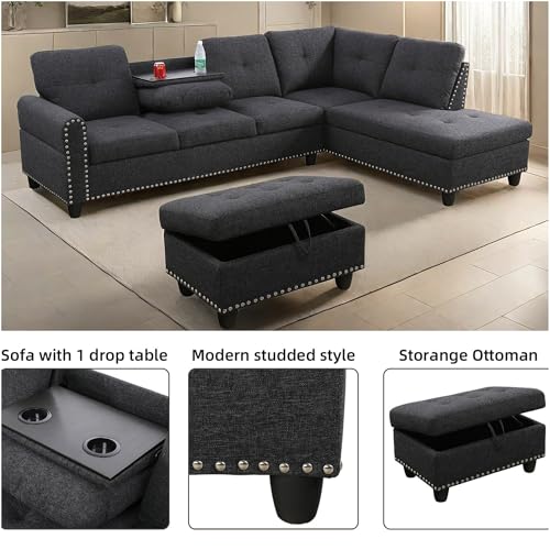 L Shaped Modular Sectional Sofa with Ottoman Storage, Gray Z818904