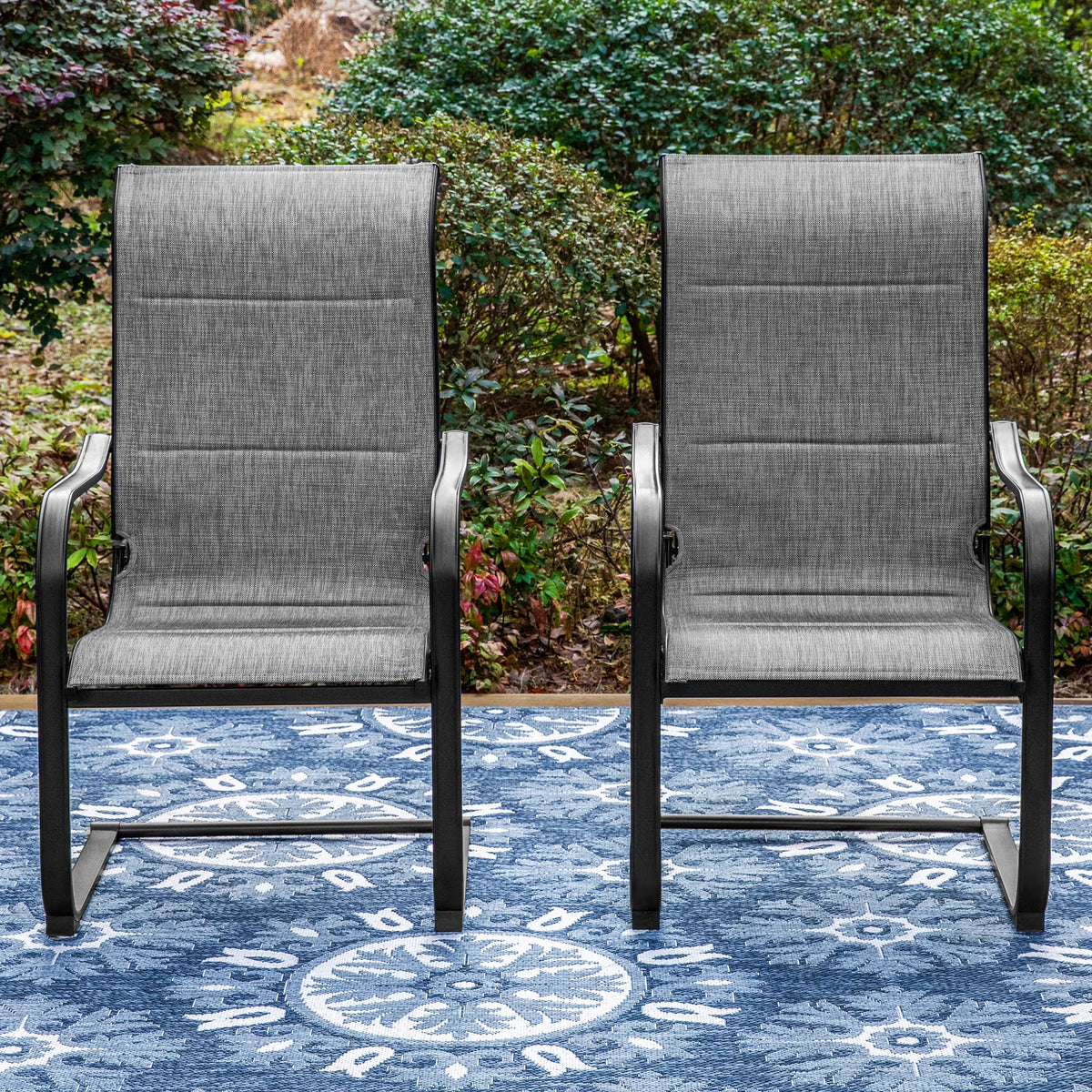Black&Gray Outdoor Patio Dining Chairs with Padded Seat and Back L751119