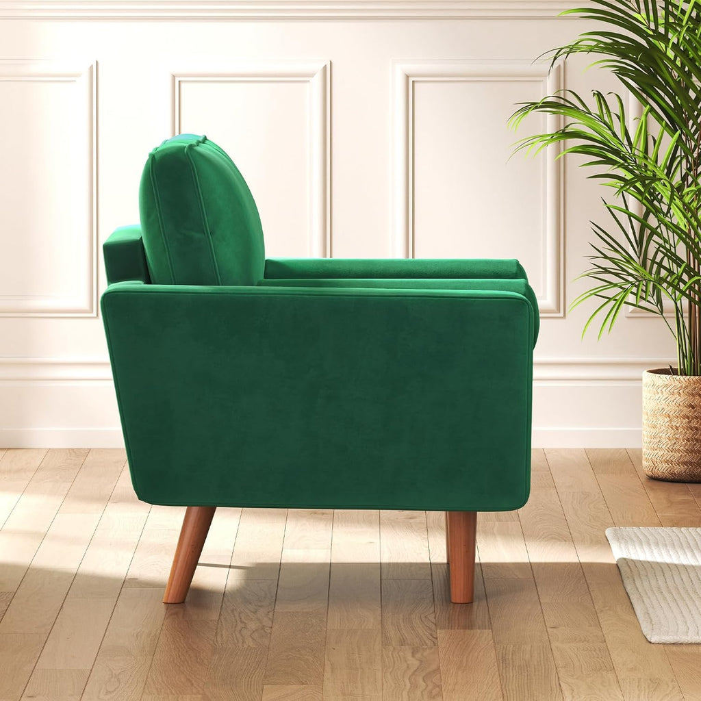 Green Velvet Button Tufted Accent Chair with 2 Pillows K65544