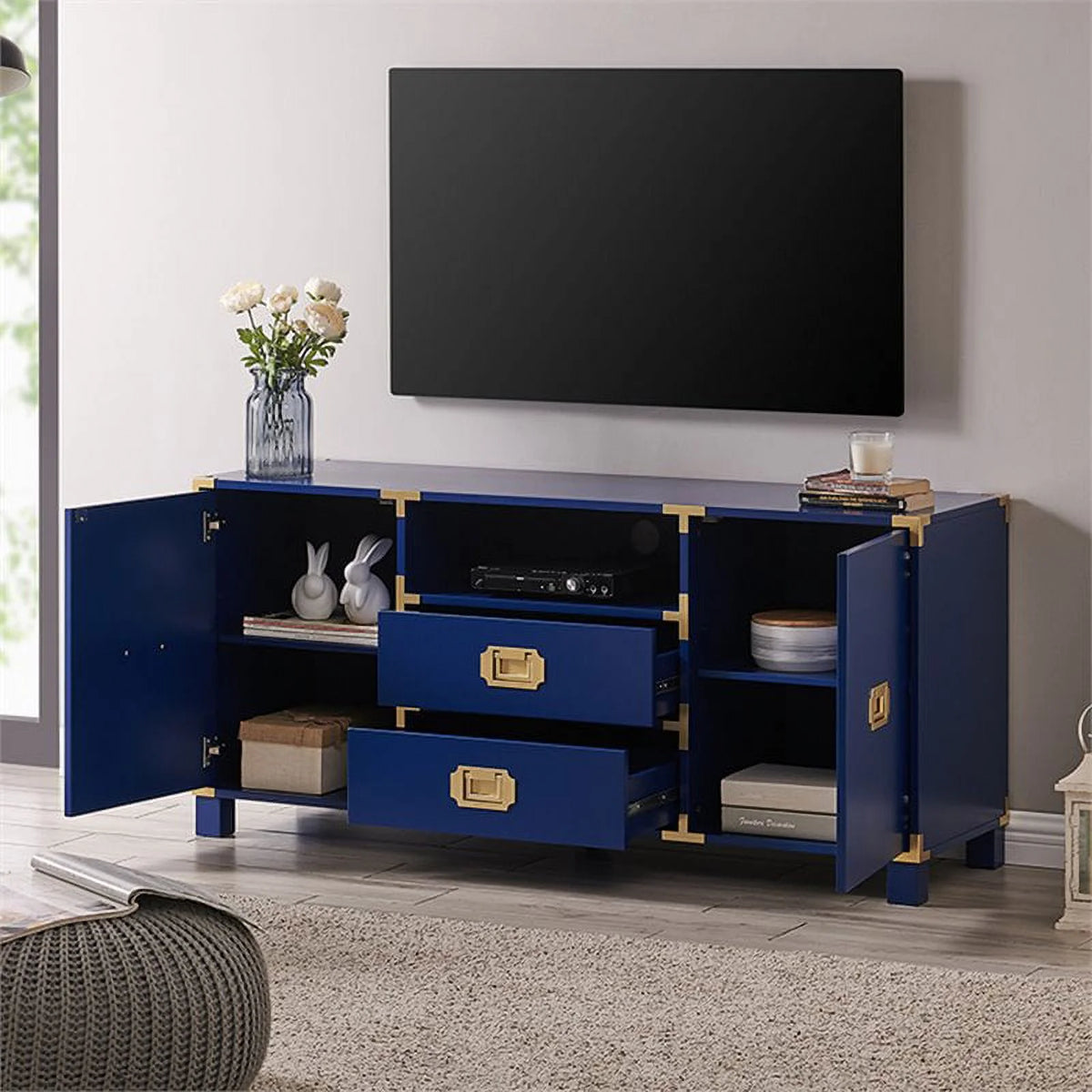 52" TV Stand in Navy and Brass C116