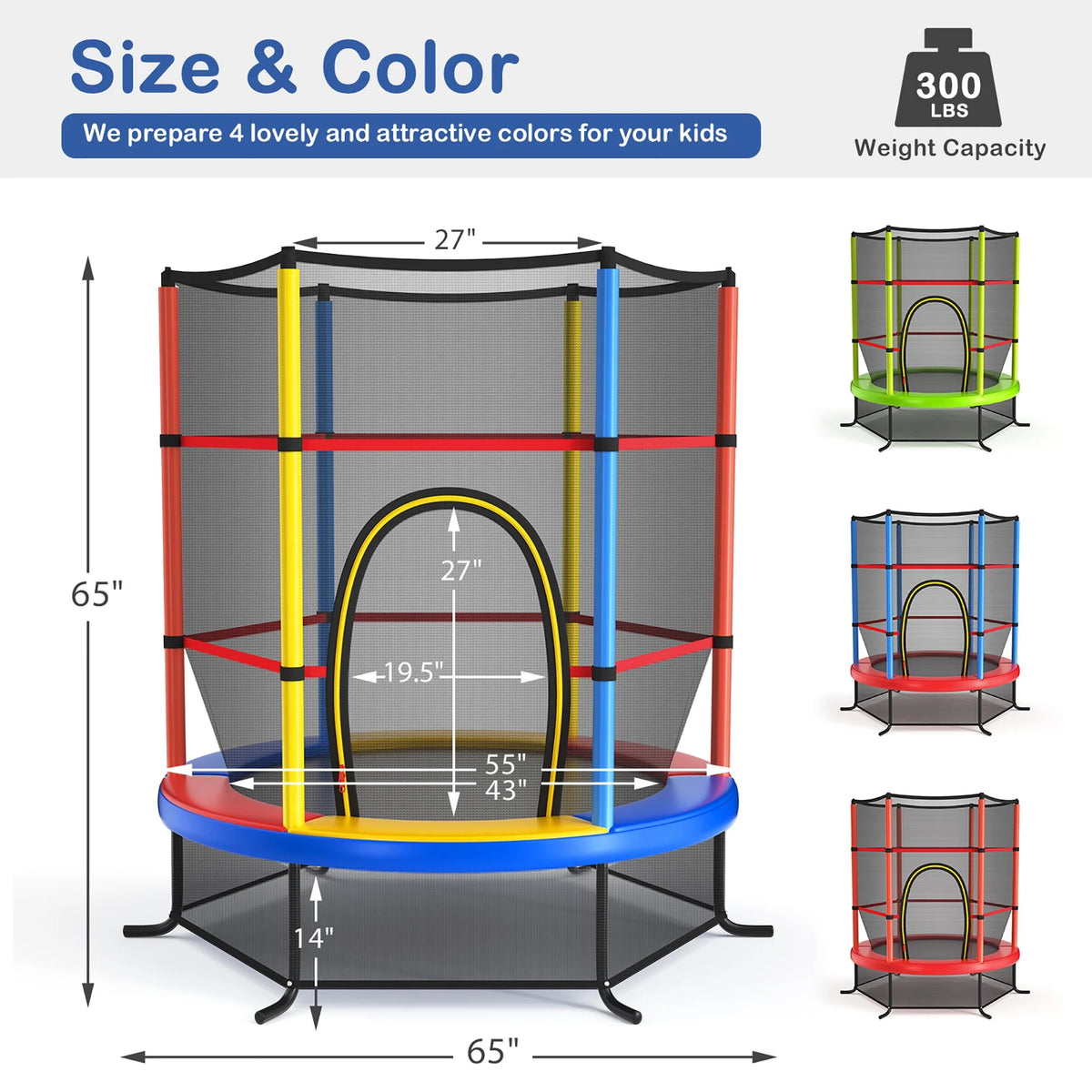 55'' Kids Trampoline with Enclosure Net E300