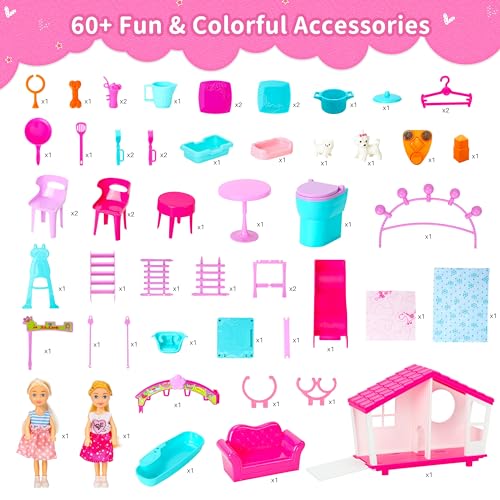 Foldable Dollhouse with 60+ Pcs & 2 Dolls M342609