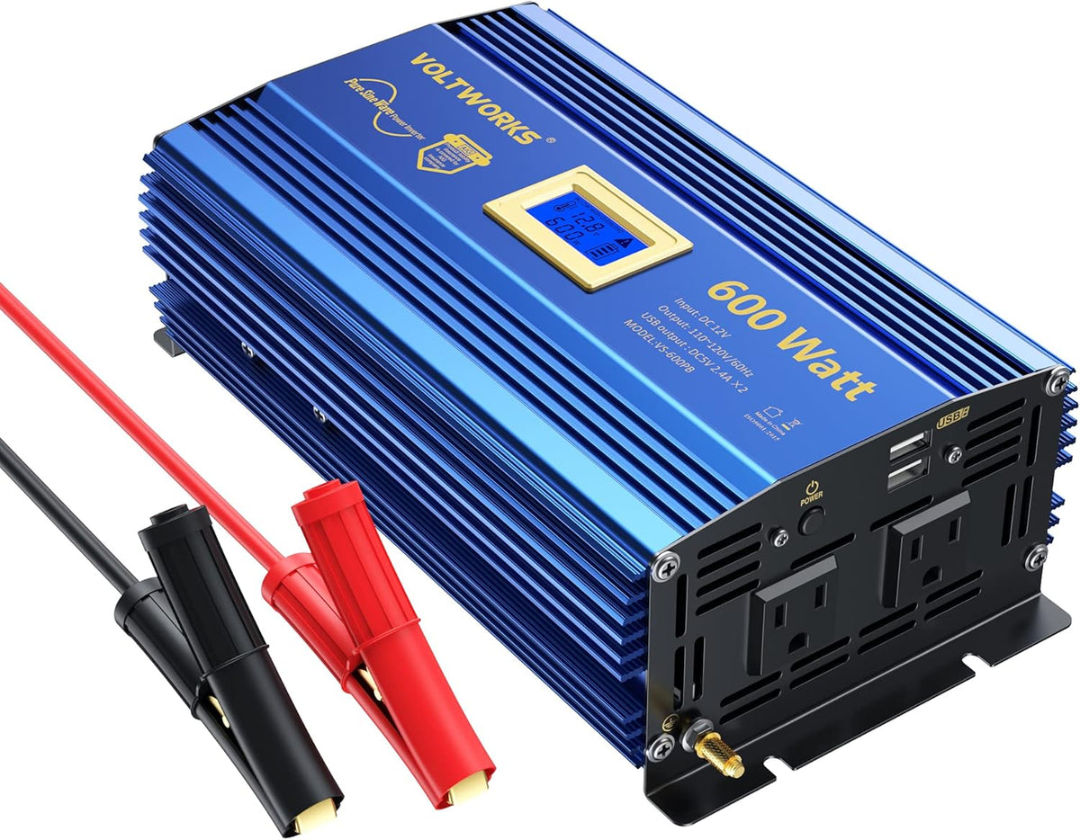 600 Watts Pure Sine Wave Power Inverter DC 12V to AC 110V 120V with USB Port & LCD Display G7590