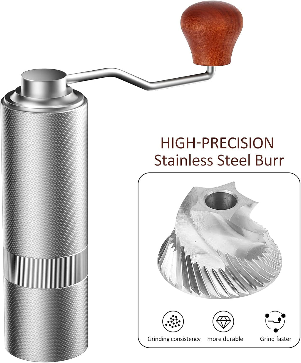 Manual Conical Stainless Steel Burr Coffee Grinder with Adjustable Grind Setting, 25g Capacity C6249