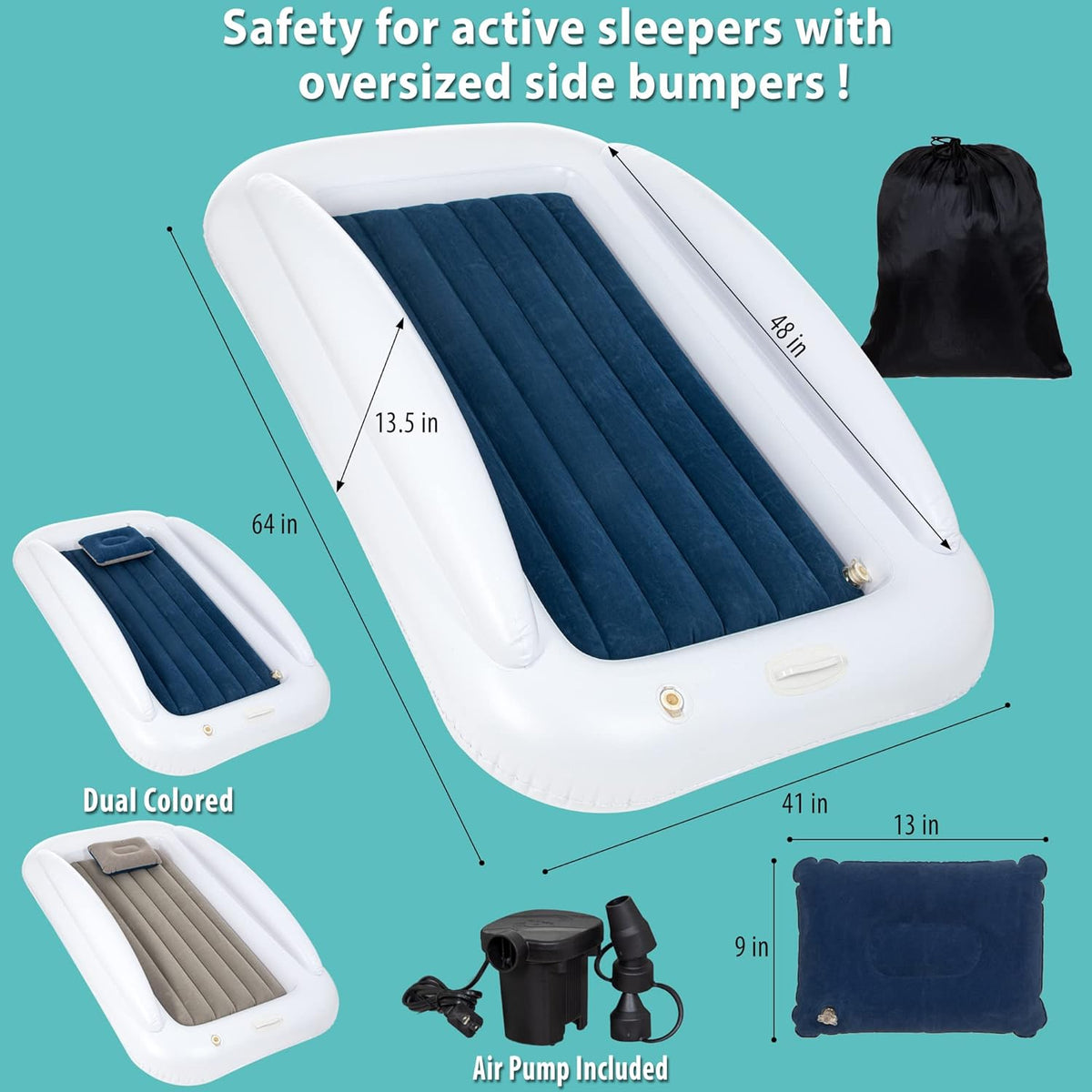 Portable Inflatable Toddler Travel Bed with Safety Bumper Sides Pack of 2 B475